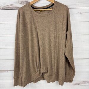 Zella Women's Brown Ribbed Knit Twist Front Long Sleeve Shirt Top Plus 3X